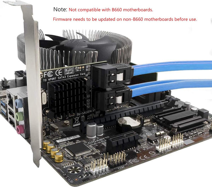 Ziyituod SATA Karte, PCIE 3.0, 4 Ports mit 4 SATA-Kabeln, SATA-Controller-Erweiterungskarte mit Low-