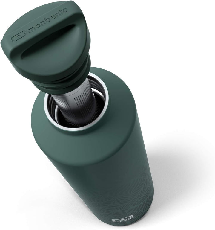 monbento - MB Steel graphic Jungle grün Edelstahl Trinkflasche BPA frei - Thermosflasche 500 ml mit