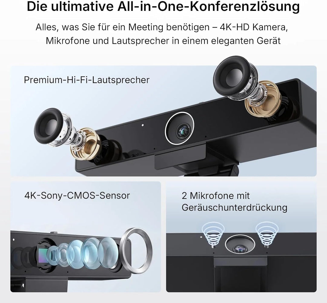 NEARITY V30S 4K Videokonferenzkamera mit Mikrofon, 120°-Sichtfeld/3-facher Digitalzoom, All-in-One-K