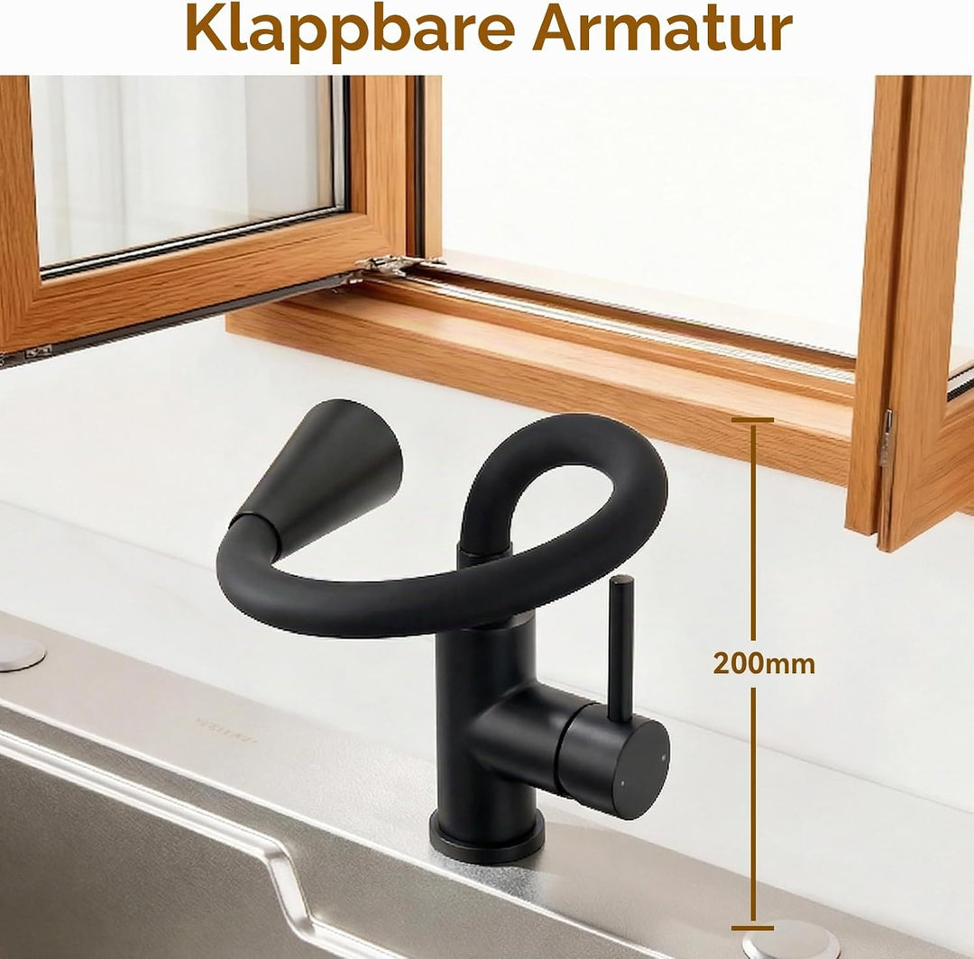 Wasserhahn Küche Schwarz mit Flexibler Auslauf 360° Drehbar, Schwarz
