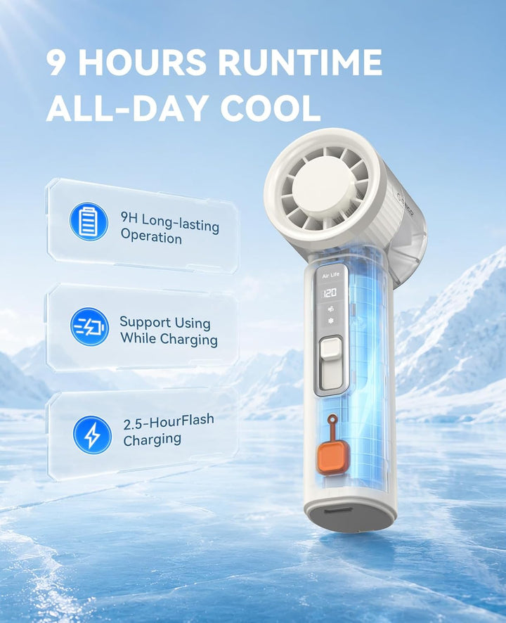 ORICO MiFan Handventilator mit Kühlfunktion, Weiss | 3000mAh Akku, 120 Stufen Turbo, LED-Anzeige, Tr