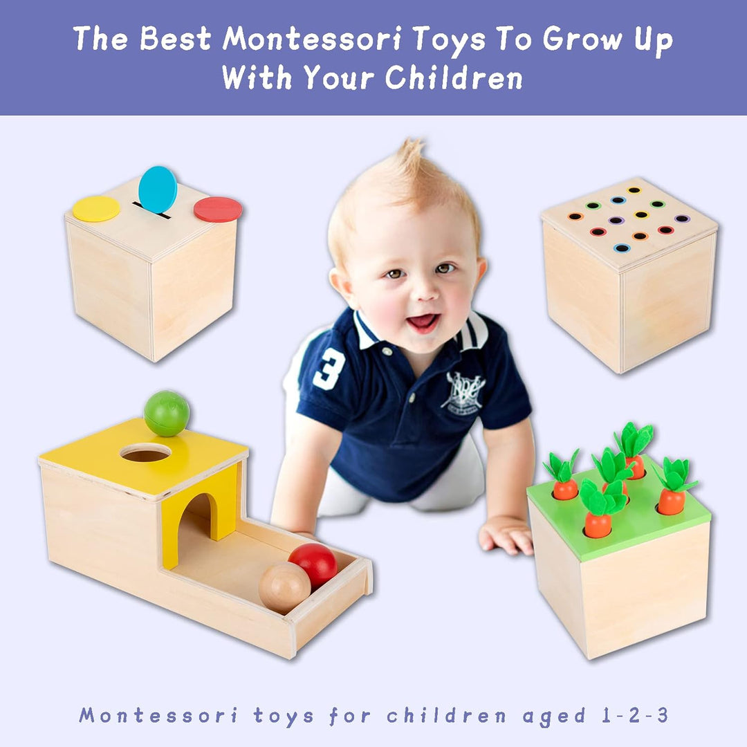 Adena Montessori Spielzeug für 1+ Jahre alte Spiel-Kit-Box enthält Karotte Ernte Spiele, Münze Box,
