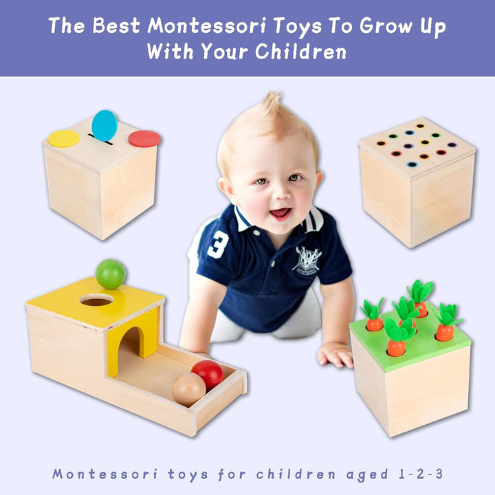 Adena Montessori Spielzeug für 1+ Jahre alte Spiel-Kit-Box enthält Karotte Ernte Spiele, Münze Box,
