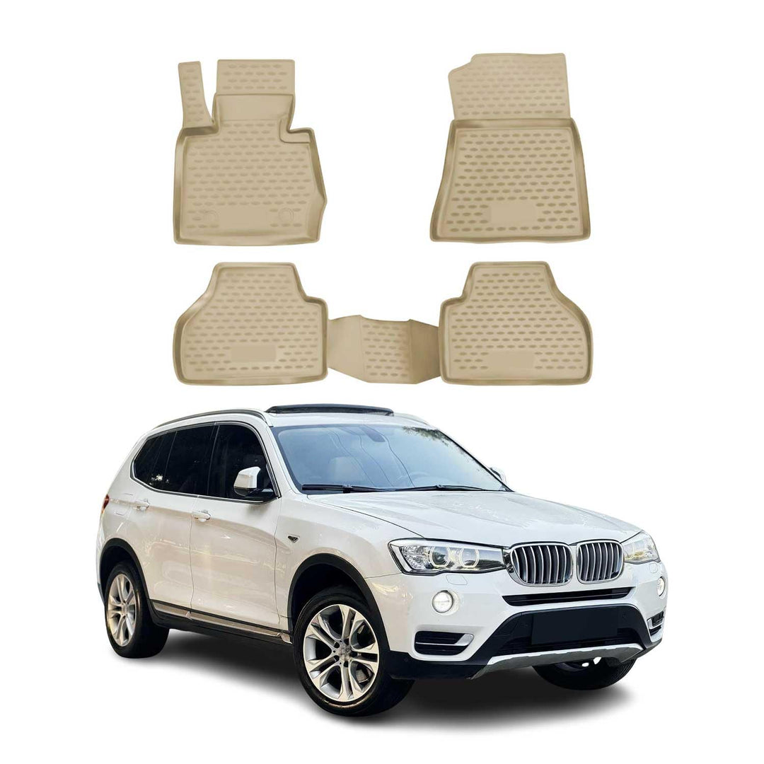 OMAC Gummimatten Fussmatten kompatibel mit BMW X3 F25 2010-2017 TPE Automatten Beige 4X BMW X3 F25 2