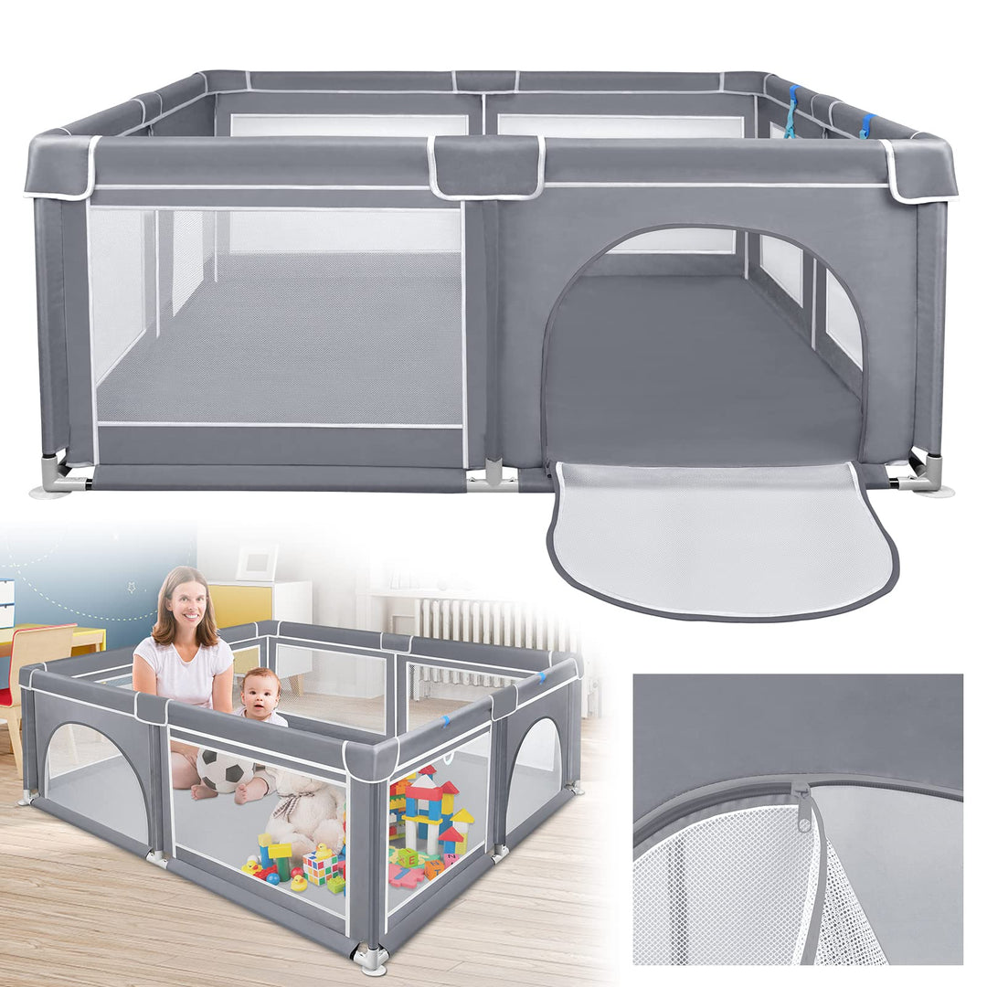 ACXIN Laufstall Baby Laufgitter 127x127x68cm mit Rutschfester Basis und Atmungsaktivem Netz, Stabile