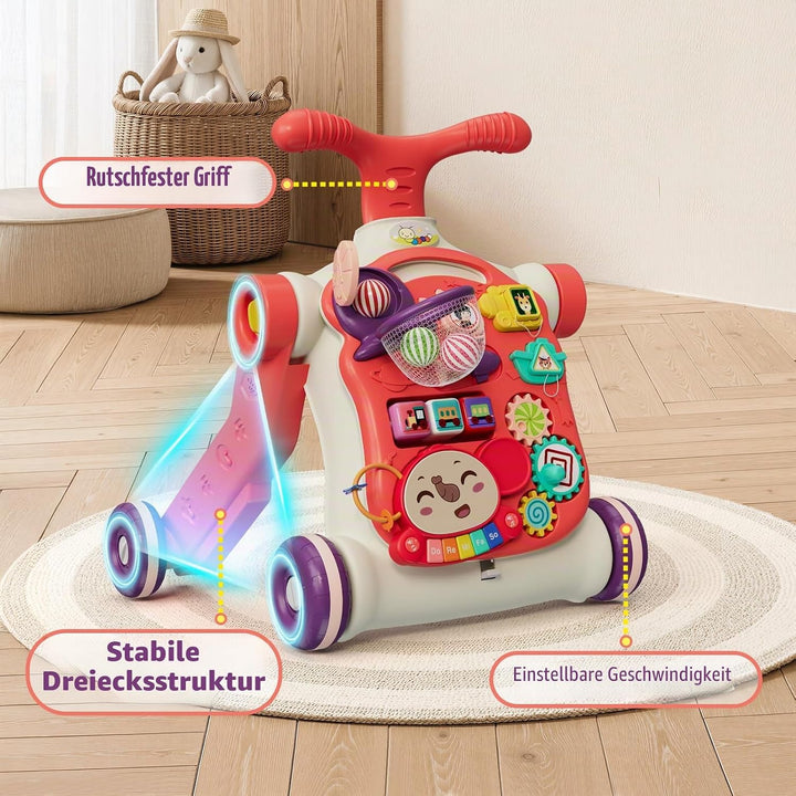 HYES 5 in 1 Lauflernwagen, Baby Spiel und Lauflernhilfe mit Musik und Abnehmbarem Spielboard, Laufwa