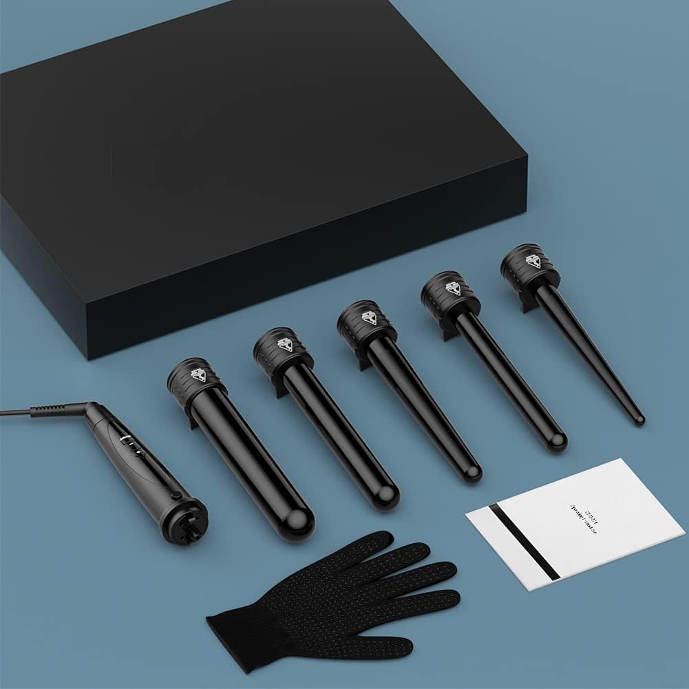 Lockenstab 5 in 1 LCD Keramikbeschichtung Multifunktions Austauschbare Welleneisen mit Handschuhe Lo