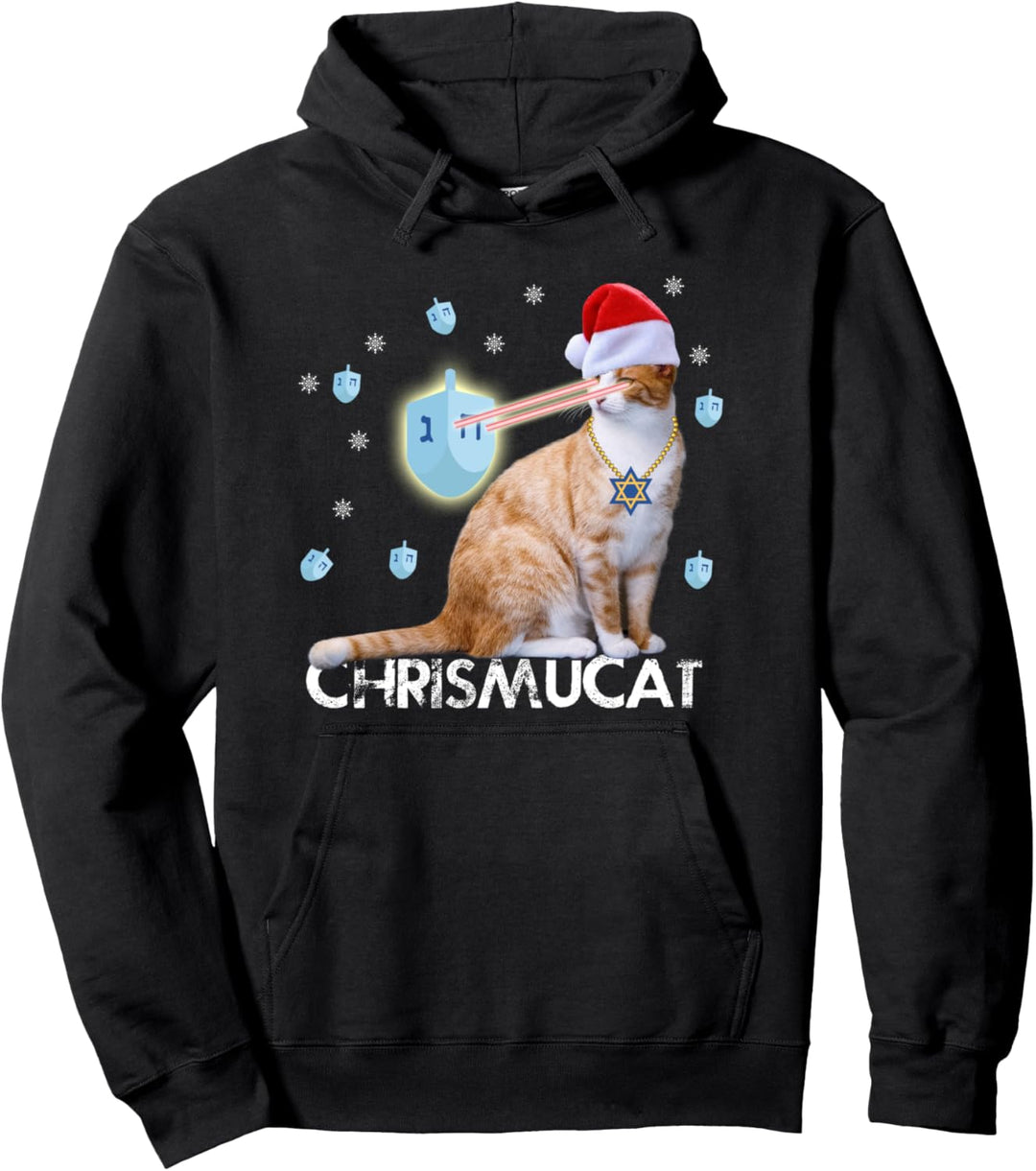 Merry Chrismukkah Lustige Katze mit Dreidel & Nikolausmütze Pullover Hoodie