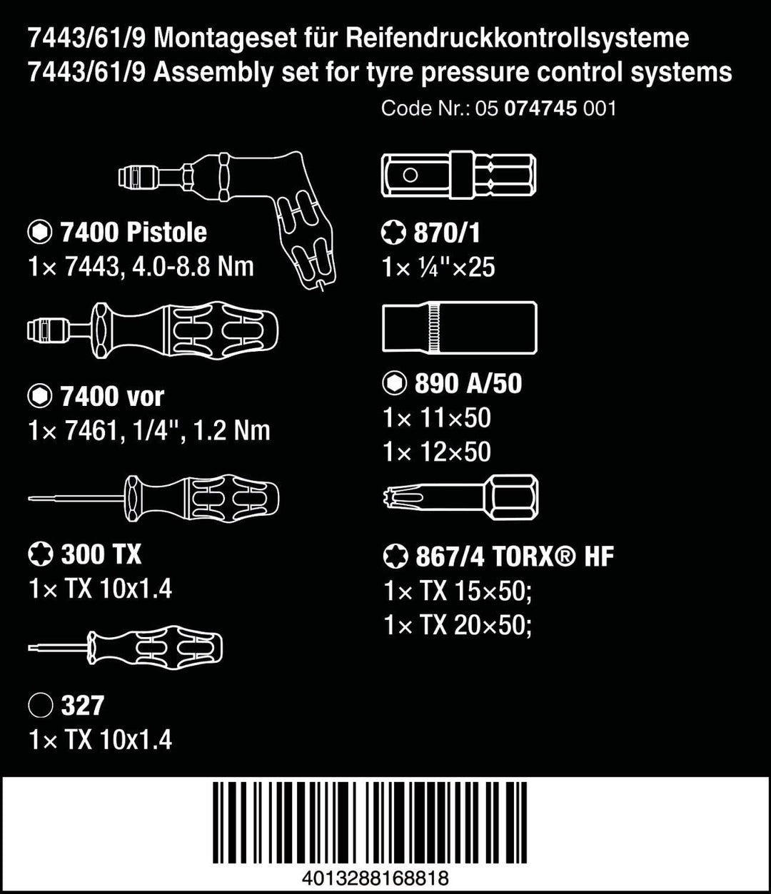 Wera 7443/61/9 Montageset für Reifendruckkontrollsysteme, 9-teilig, 05074745001