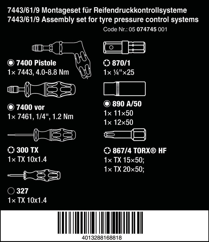 Wera 7443/61/9 Montageset für Reifendruckkontrollsysteme, 9-teilig, 05074745001