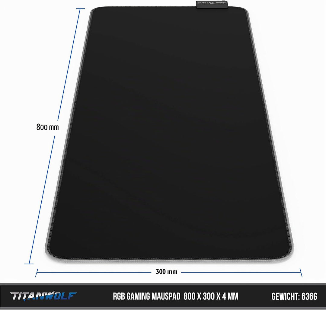 CSL-Computer Titanwolf - RGB Gaming Mauspad - led Schreibtischunterlage - 800x300 mm - XXL Mousepad