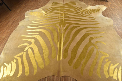 Generisch Kuhfell Stierfell Teppich Zebra Gold Devore ca. 220 x 180 cm aus Brasilien Kuhfell mit Zeb