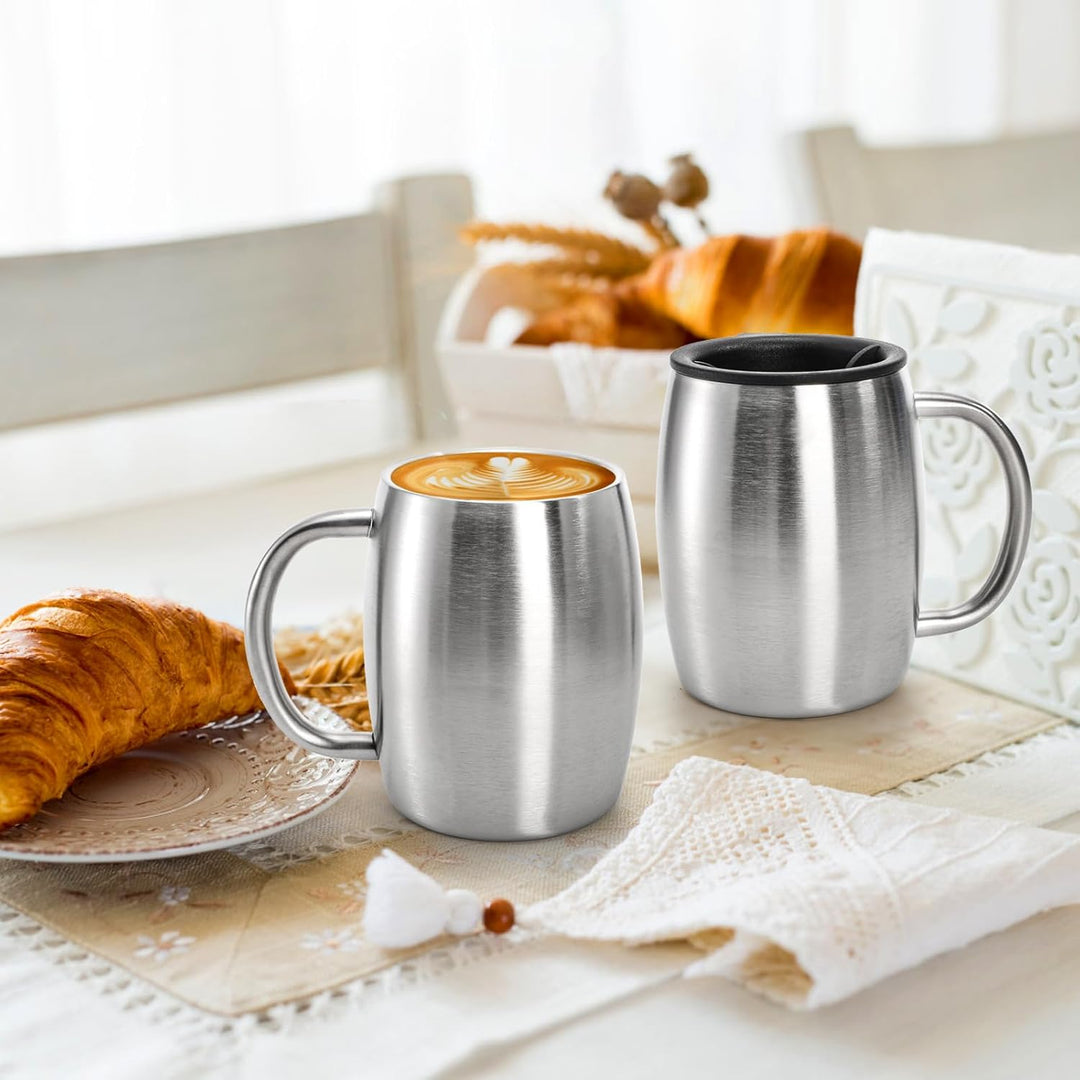 Lawei 2 Stück Edelstahl Kaffeebecher 400ml Campingtasse Isolierbecher Edelstahlbecher Thermobecher K