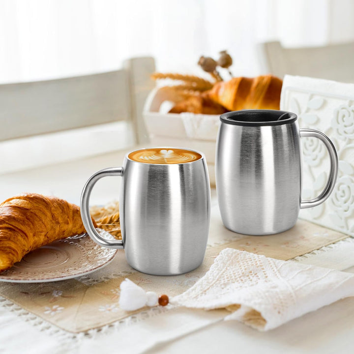 Lawei 2 Stück Edelstahl Kaffeebecher 400ml Campingtasse Isolierbecher Edelstahlbecher Thermobecher K