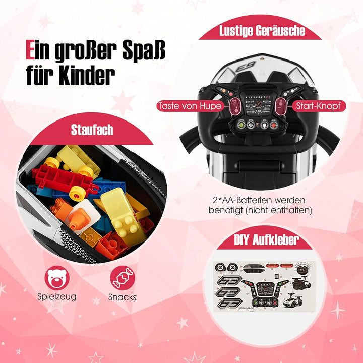 DREAMADE Rutschauto Lamborghini, 3 in 1 Rutschfahrzeug mit Schiebestange, Hupe, Stauraum & Verstellb