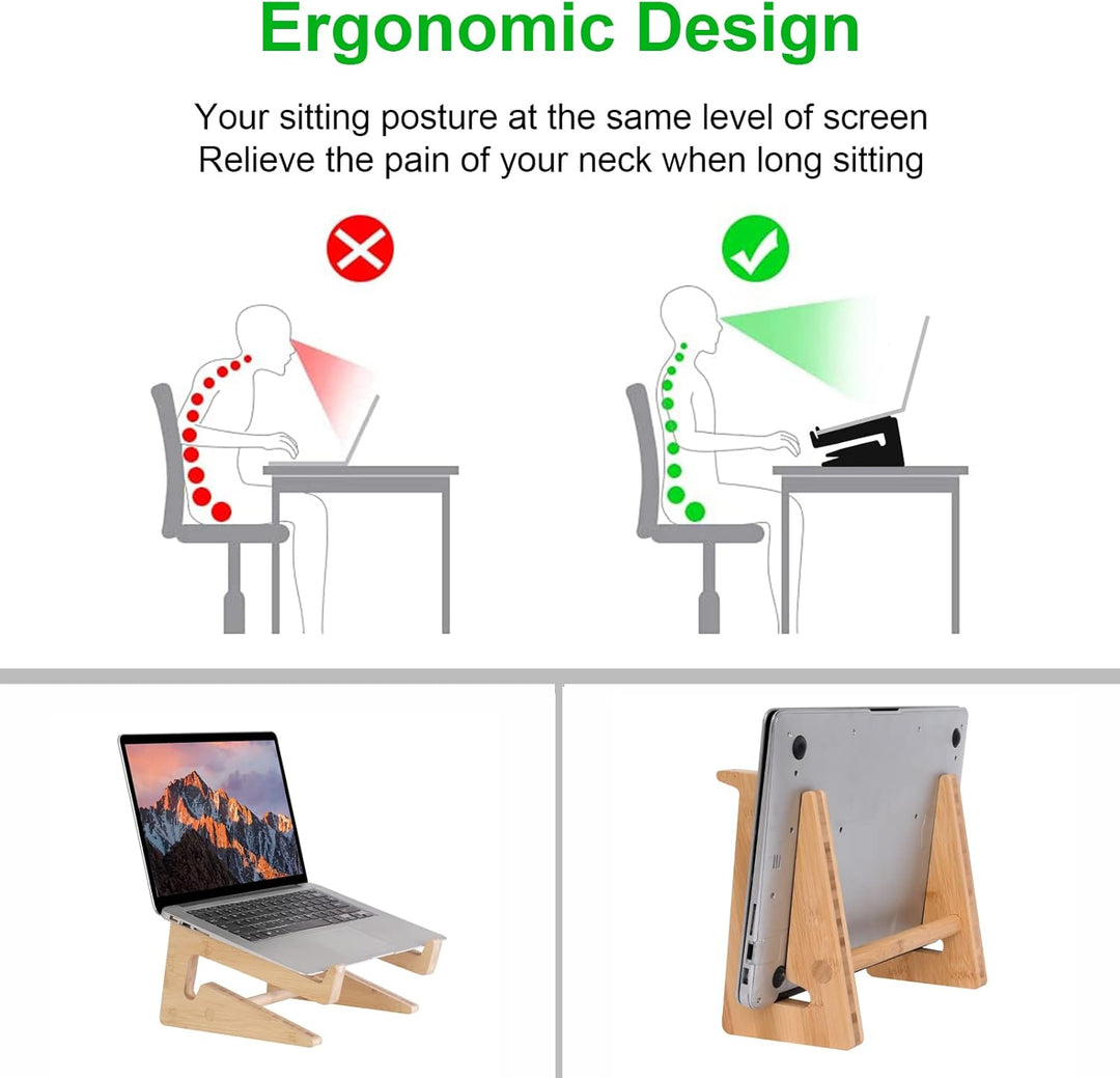 Nuvograin Laptop-Ständer, vertikaler Laptop-Ständer aus Holz für Schreibtisch, Bambus-Laptop-Ständer