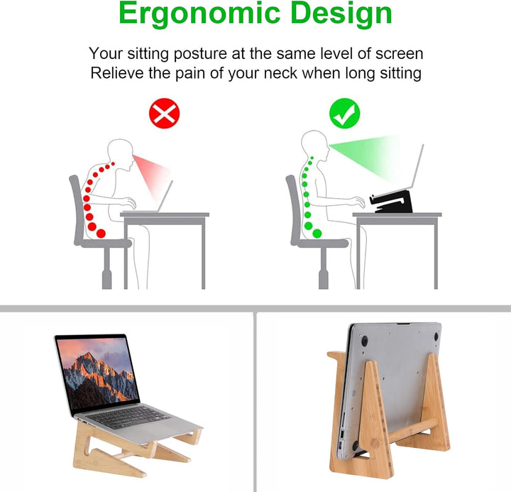 Nuvograin Laptop-Ständer, vertikaler Laptop-Ständer aus Holz für Schreibtisch, Bambus-Laptop-Ständer
