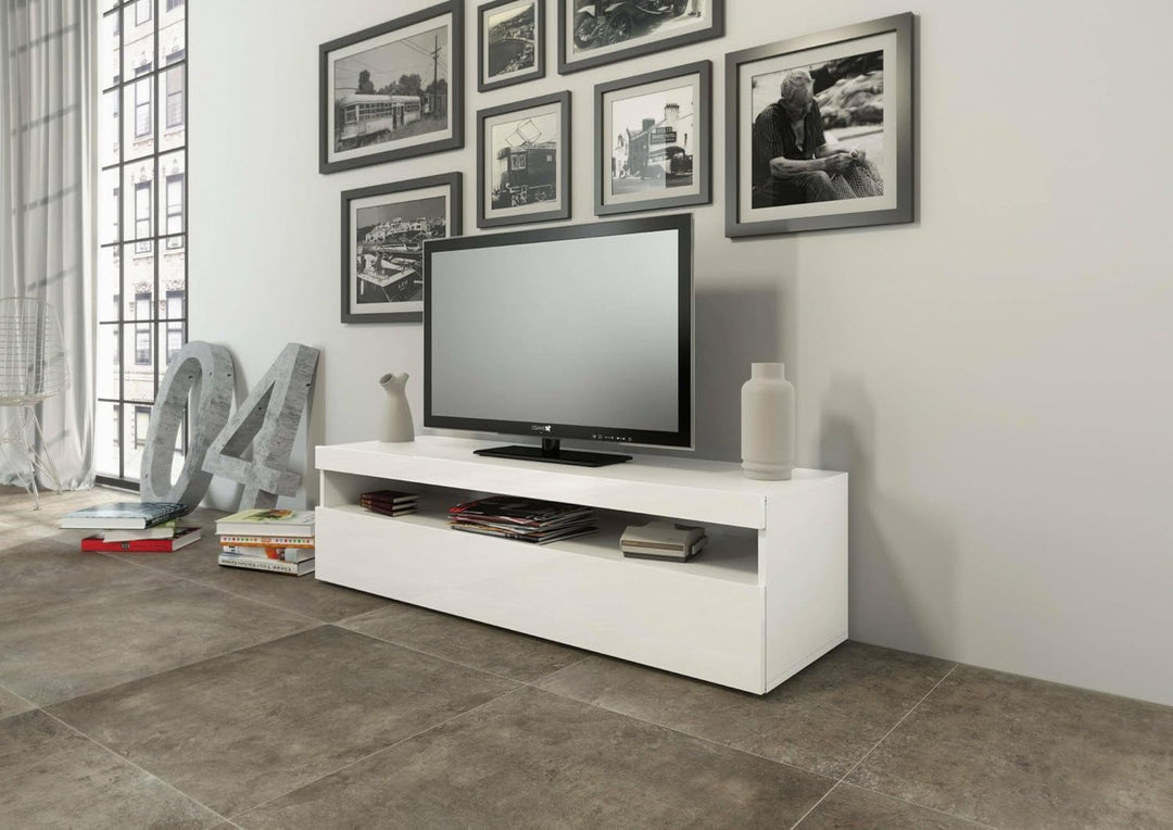 Dmora Wohnzimmer-TV-Ständer, Made in Italy, 1-Tür-TV-Ständer, Wohnzimmer-TV-Ständer, 130x45h36 cm, g