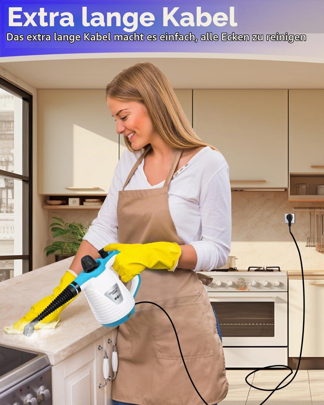 Dampfreiniger mit 10 Zubehörteilen, 1050W Hand Dampfreiniger Handgerät, 3,0 bar Dampfdruck 500ml 3 M