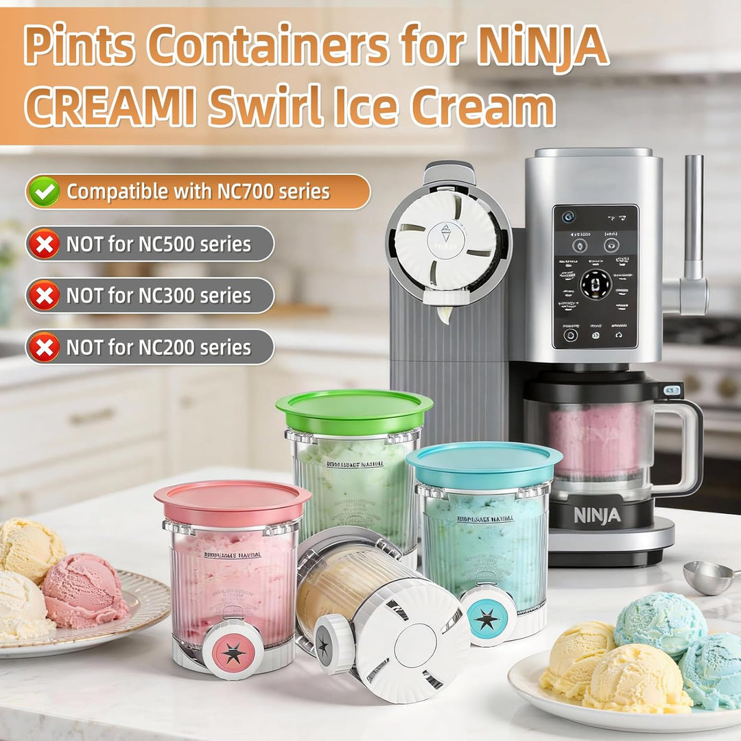 Hejo 4 Stück Behälter für Ninja Swirl CREAMi, 480ml Eisbehälter für NC700EU NC701EU-Serie, Eiscreme