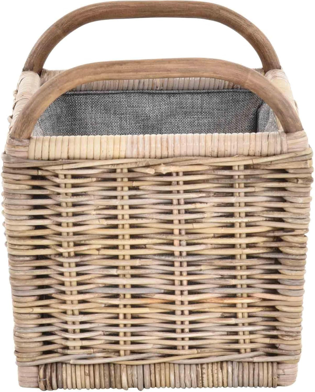 Holz Tragekorb mit Griffen Holzkorb mit Inlett Aufbewahrung Rattan Korb mit Henkel (Grau Natur, Klei