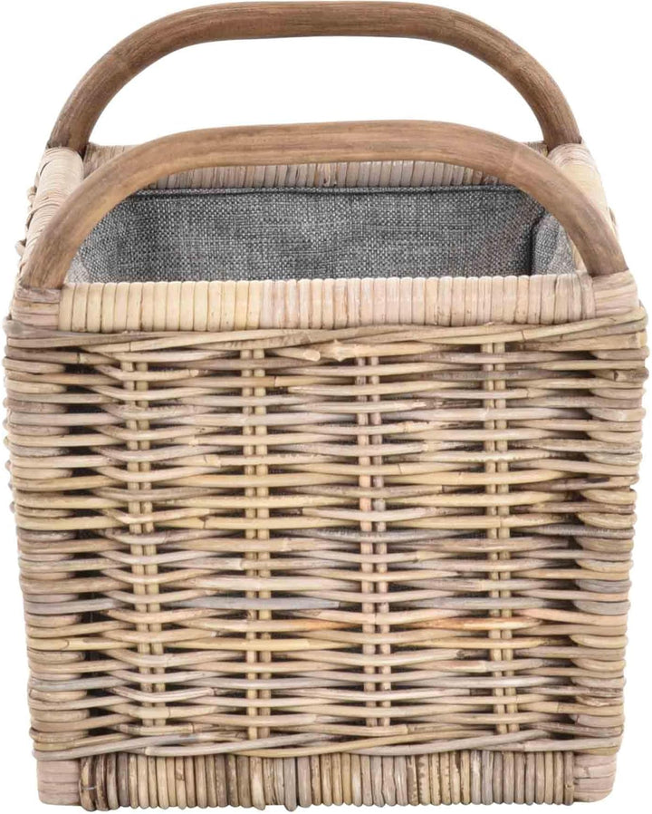 Holz Tragekorb mit Griffen Holzkorb mit Inlett Aufbewahrung Rattan Korb mit Henkel (Grau Natur, Klei