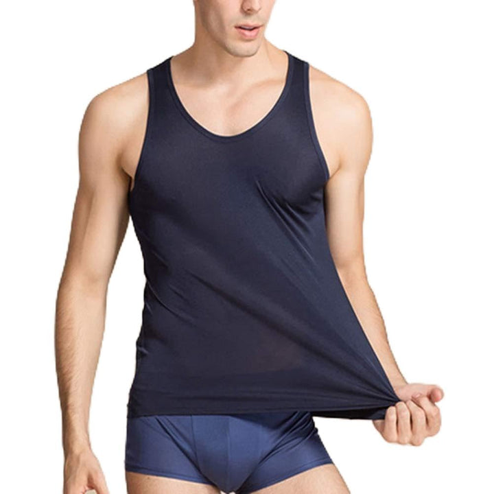 Herren Tank Top Tanktop aus 100% Natur Seide Sanft Komfortabel ärmelloses T-Shirts 3XL Marine, 3XL M