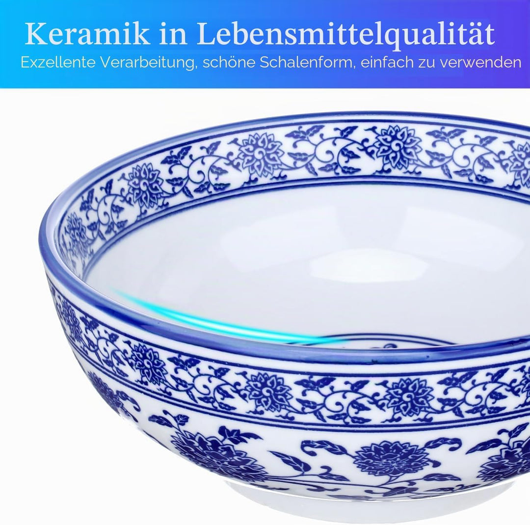 BESTonZON Keramik Suppensch¨¹ssel Nudelschale Asiatische Ramen Sch¨¹ssel Blau 8 Zoll Chinesische Sti