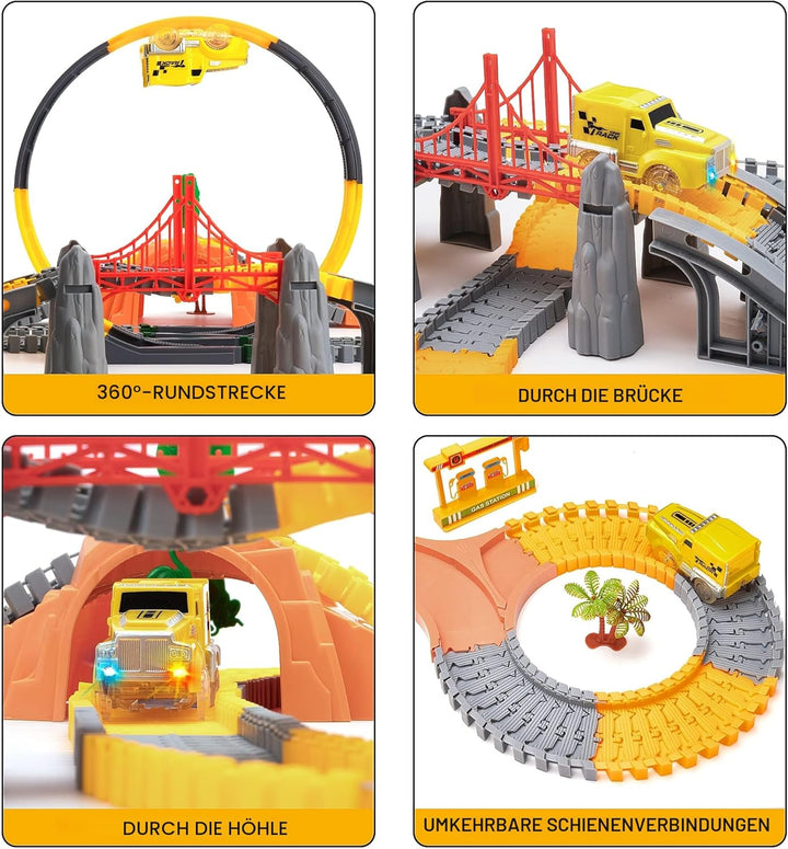 OR OR TU 342Stück Rennstrecke Spielzeug ab 3 4 5 6 jahre Kinder Auto Rennbahn Autobahn Eisenbahn 2 E