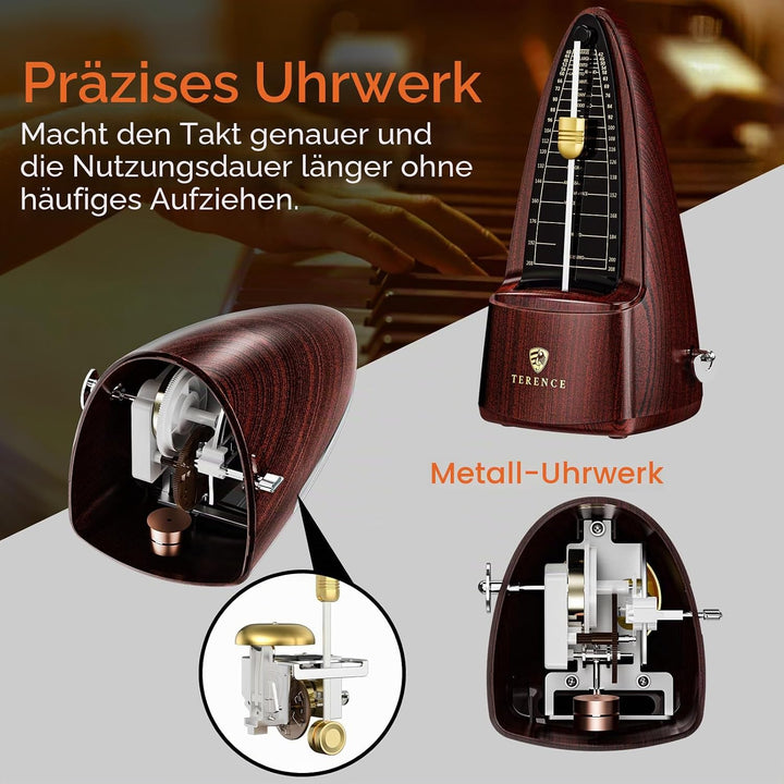 TERENCE Mechanisches Metronom für Klavier Gitarre Bass Violine Bass Metronom mit hoher Präzision Tra