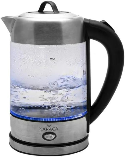 Karaca Wasserkocher Glas 1.7 Liter, Led-Beleuchtung Inox, Edelstahl Kettle, BPA Frei, 2200 Watt, 10/