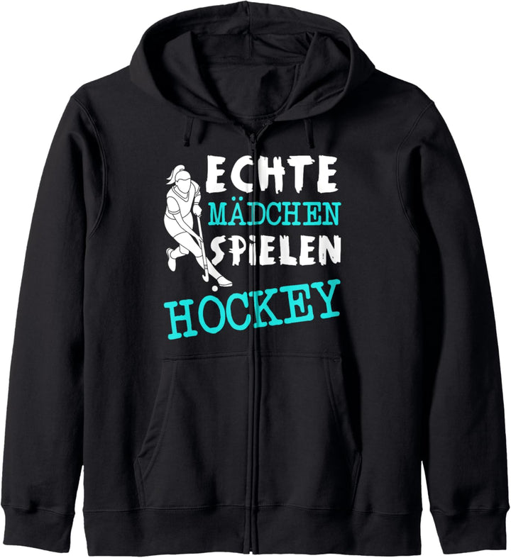 Echte Mädchen Spielen Hockey Feldhockey Hockeyspieler Sport Kapuzenjacke