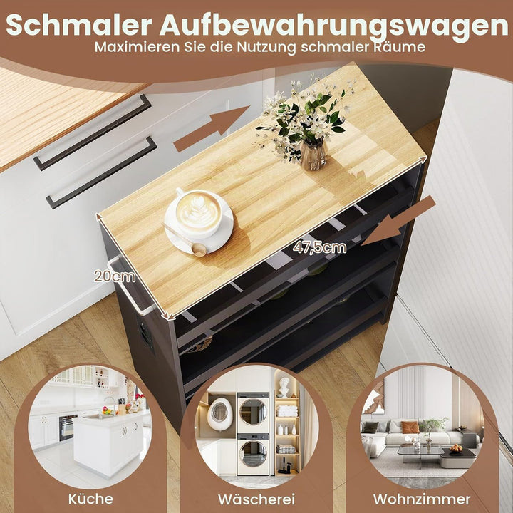 GIANTEX Nischenregal 20 cm Breit, Nischenschrank Küche mit Ladestation, Nischenwagen Rollwagen Schma