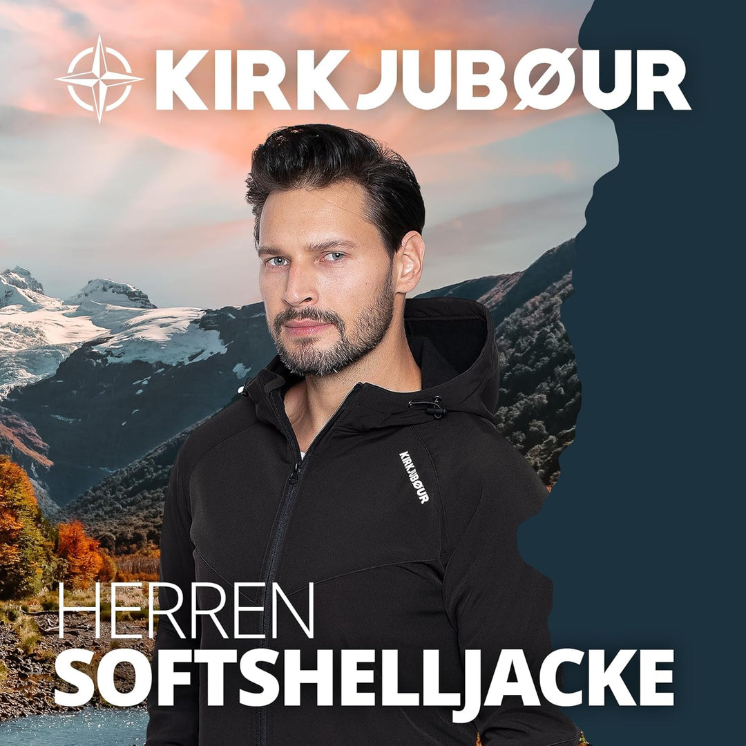 Kirkjubøur® Herren SOFTSHELLjacke 10.000 mm Wassersäule mit Kapuze und Fleecefutter, atmungsaktiv un