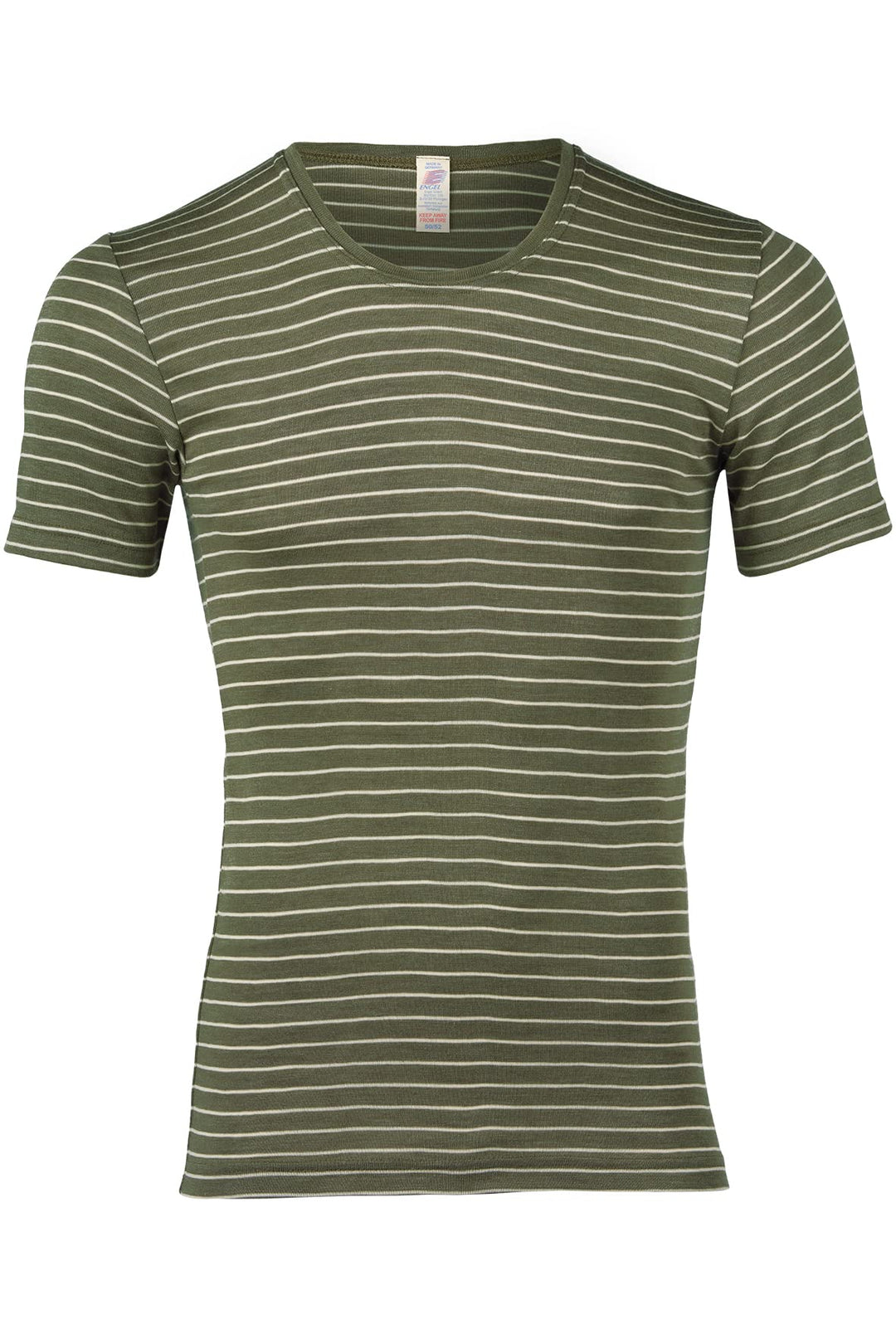 Engel Natur, Herren Merino Ringel T-Shirt, 70% Wolle (kbT), 30% Seide 54-56 Olive / Natur, 54-56 Oli