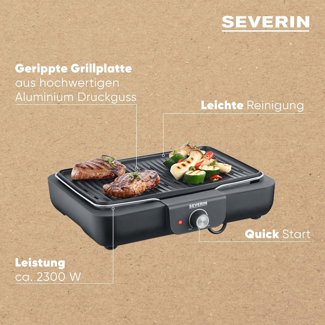 SEVERIN Tischgrill mit Grillplatte, für drinnen und draussen, Alu-Druckgussplatte, Elektrogrill mit