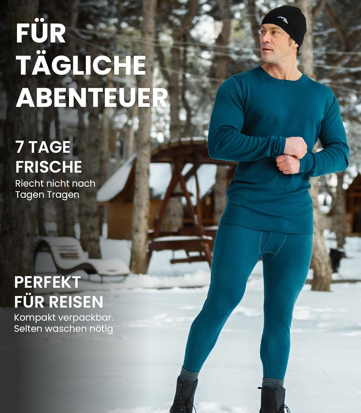 Merino Unterwäsche Herren - Lange Unterhosen Herren Merino Thermounterwäsche + Wollsocken 320 Black
