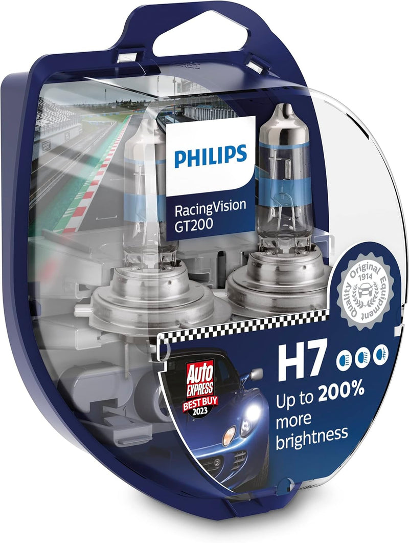 Philips Halogen RacingVision GT200 H7 Scheinwerferlampe +200%, Doppelset 12972RGTS2 Twin box, Silber