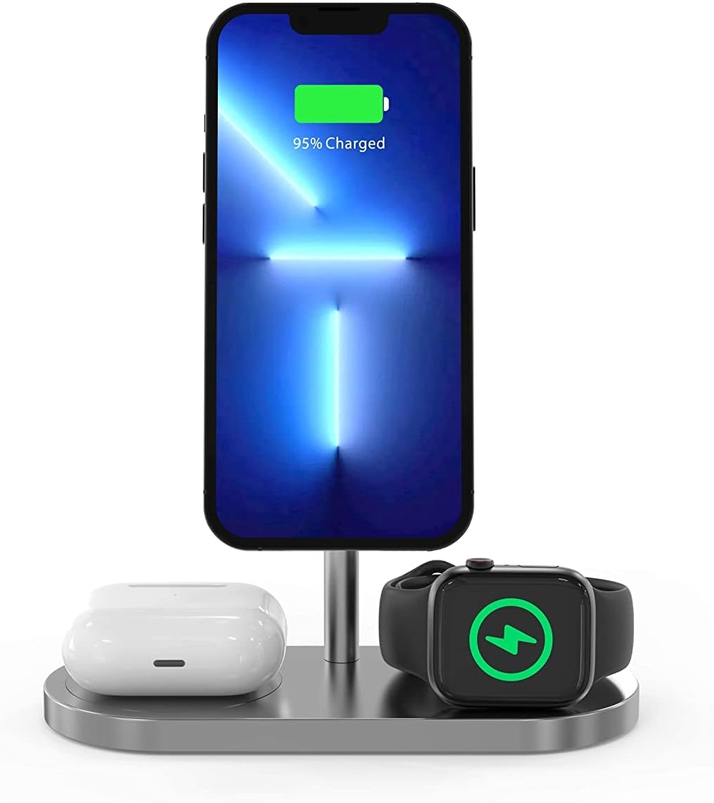 CubeNest kabelloses Ladegerät 3-in-1 kompatibel mit Apple iPhone 12/1314/15, AirPods, Apple Watch |