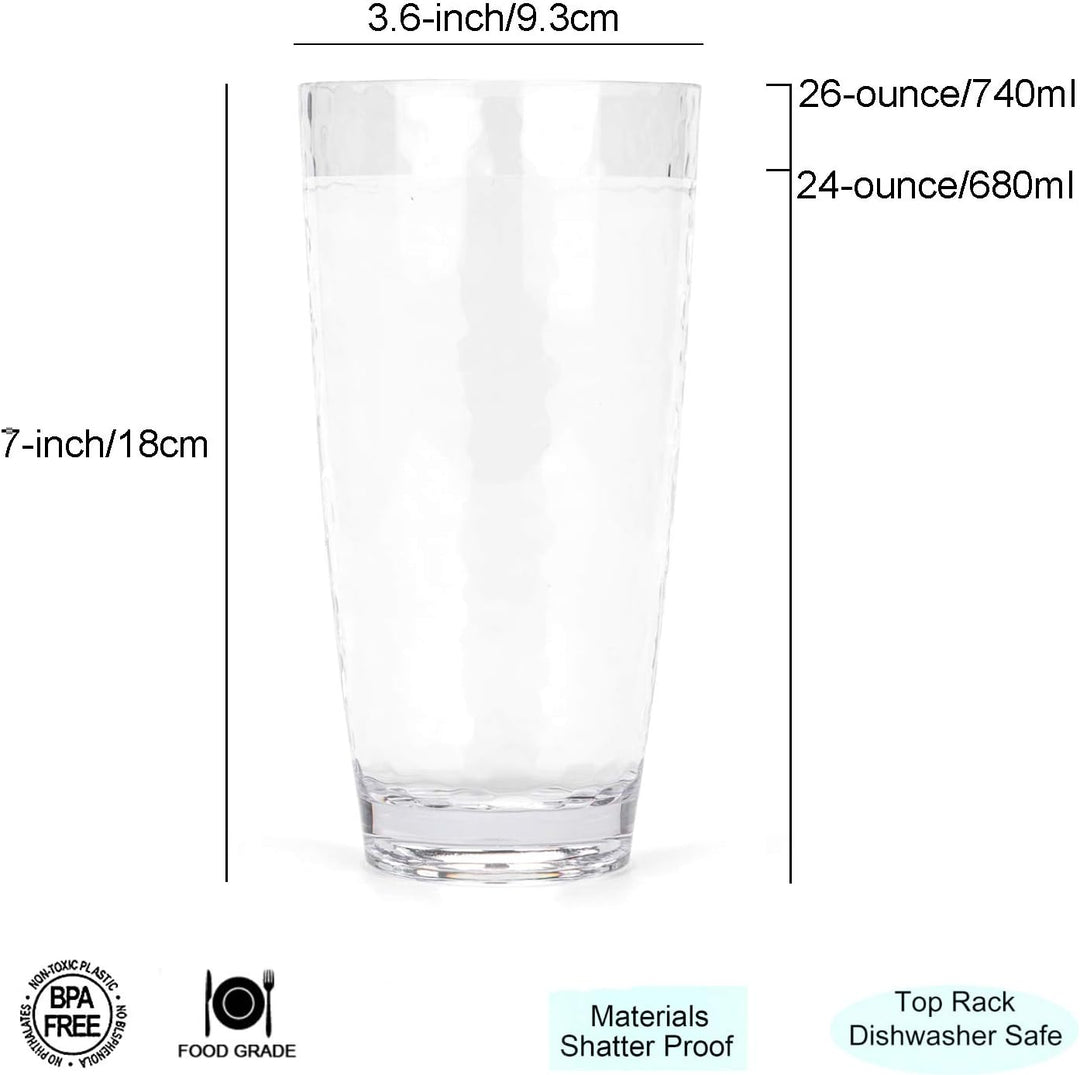 Grosse Acrylgläser, 740 ml, Kunststoffbecher, Set mit 6 transparenten Farben, gehämmerter Stil, BPA-