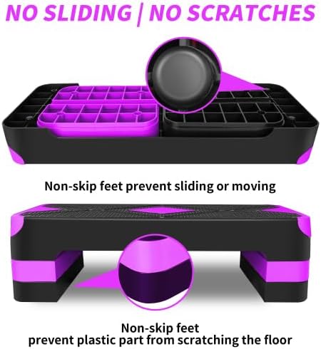 Fitness Aerobic Step mit 3 Höhenstufen, Anti-Rutsch-Oberfläche, 68,5 x 27,94 cm, bis 250 kg belastba