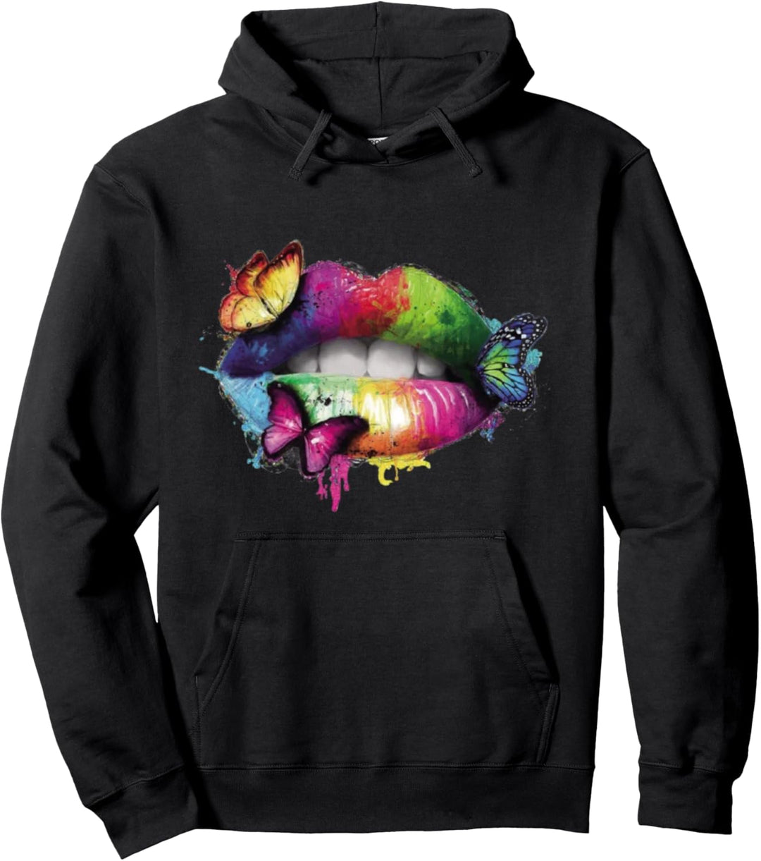 Bunte Lippen, Schmetterling, Liebe sinnlich Pullover Hoodie