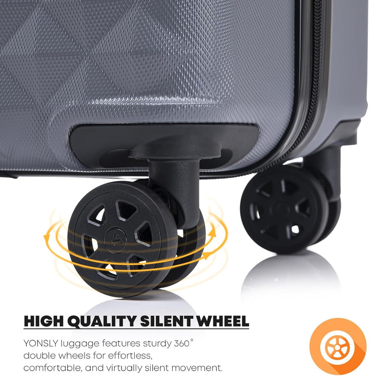 Koffer Suitcase L Grau, Trolley Reisekoffer, Rollkoffer Handgepäck mit 4 Rollen 360°, Hartschalenrei