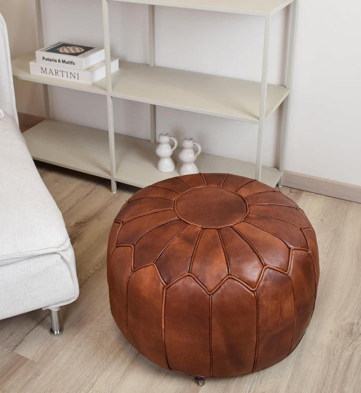 Poufs&Pillows Premium XL Echtleder Pouf - Handgefertigt - gefüllt geliefert - Ottoman Sitzsack Fussh