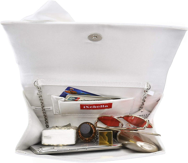 IXEBELLA Satin Abendtasche Schleife Klappe Clutch Geldbörse für Frauen Formale Party/Abschlussball/H