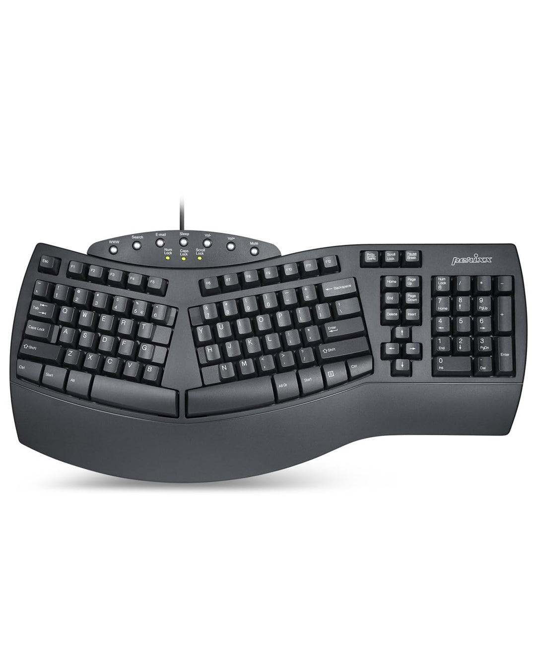 Perixx PERIBOARD 512 Ergonomische Tastatur USB QWERTY US English Layout, Schwarz Kabelgebunden, Kabe