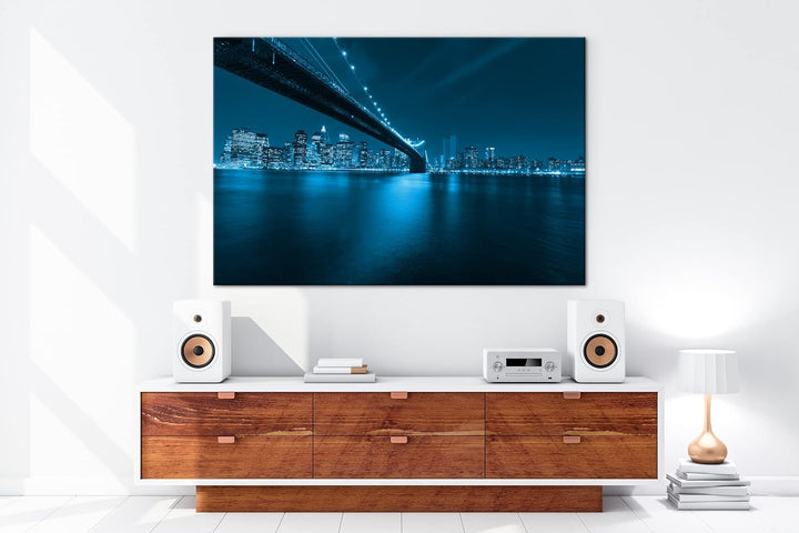 deyoli Brooklyn Brücke mit atemberaubenden Blick auf New York Format 80x60 Effekt: Monocrome Blau al