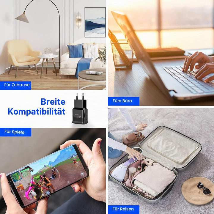 2-Pack USB Ladegerät Stecker, Schnellladegerät Netzteil mit USB C Original Ladekabel Kompatibel mit