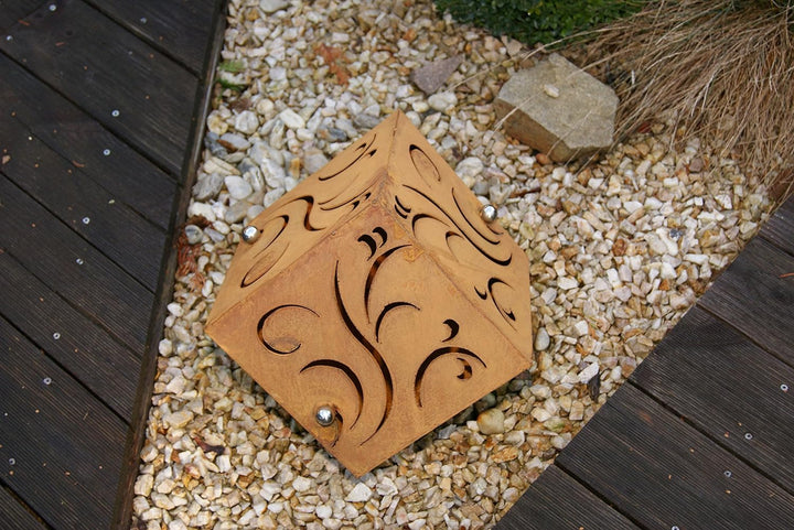 Würfel Barocco Edelrost Rost Metall Gartendeko f.Säule Edelstahl - Kugel