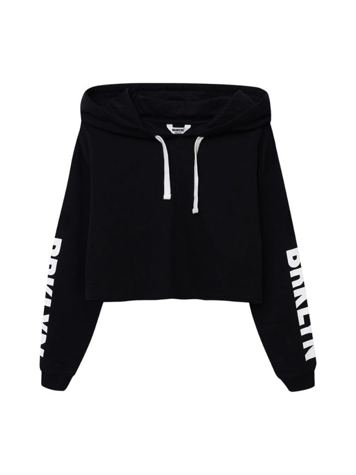 Crop Top Cropp Pullover Abgeschnittener Kapuzenpullover für Mädchen Teenager Langarm mit Kordelzug.